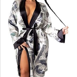 💰 Women Sexy Money Print Satin Robe Kimono